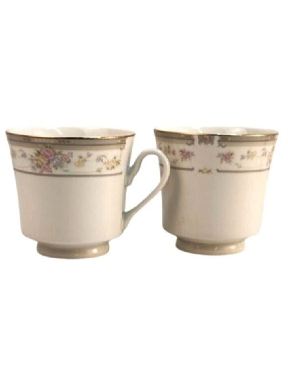 Farberware Southampton Floral Bone China Mugs Set of 2 Gold Trim